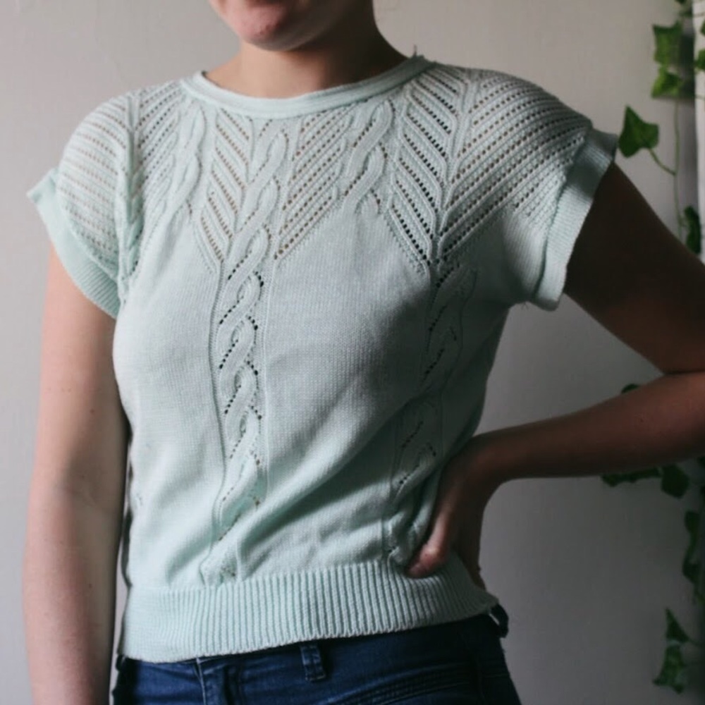 Vintage 80s Teal Crochet Sweater